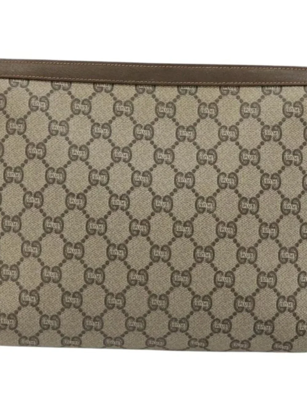 GUCCI GG Supreme Clutch Bag PVC Beige Gold Auth gh2128